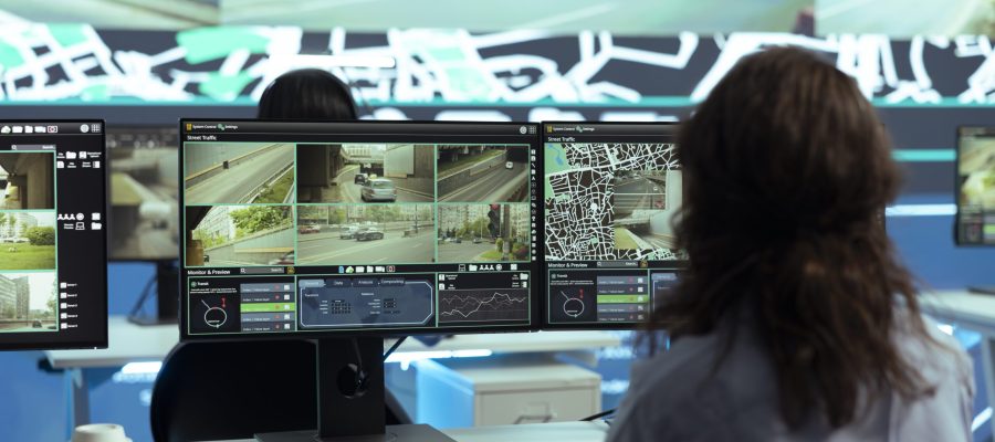 Call center employee providing shipment information via gps satellite navigation for their clients, ensuring fast delivery and order tracking service. Operator monitoring traffic for the couriers.