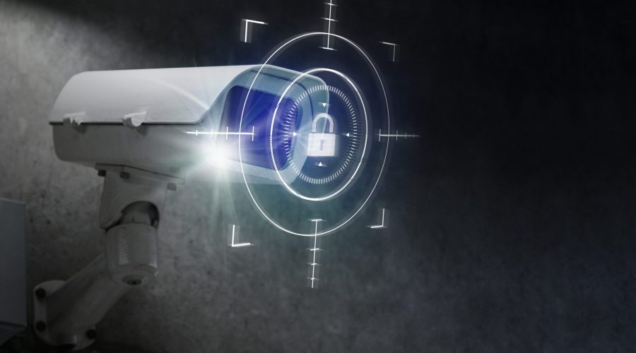 CCTV security technology with lock icon digital remix